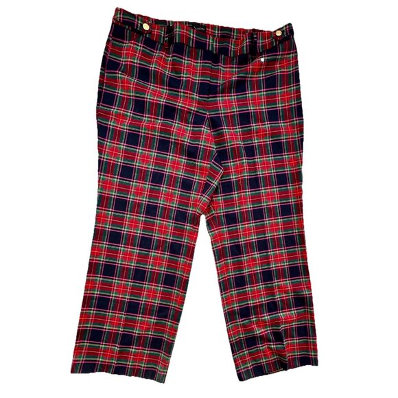 Talbots Greenwich Dashing Plaid Wool Blend Wide Leg Pants 20 W Navy Red Tartan - Picture 5 of 7